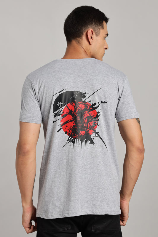 Samurai - Grey Cotton Printed T-Shirt
