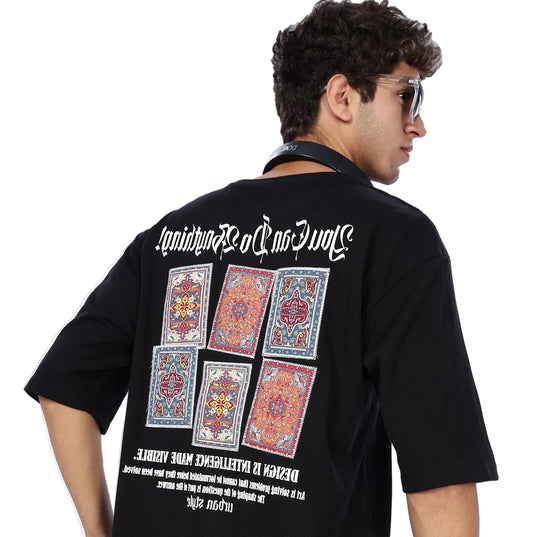 Oversized Black Graphic Drop Shoulder Tee