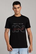 Believe in - Black Cotton Printed T-Shirt