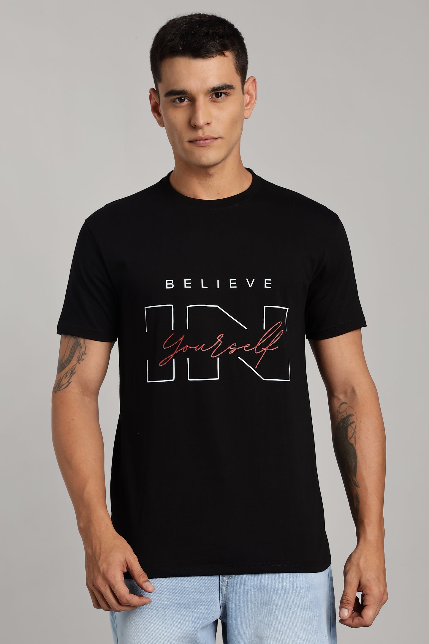 Believe in - Black Cotton Printed T-Shirt