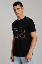 Believe in - Black Cotton Printed T-Shirt