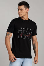 Believe in - Black Cotton Printed T-Shirt