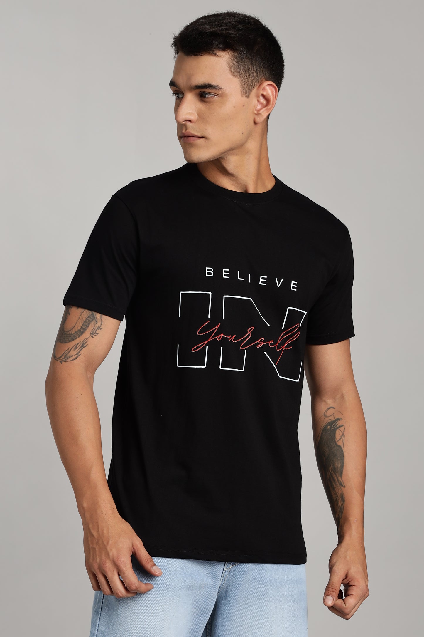 Believe in - Black Cotton Printed T-Shirt