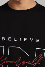 Believe in - Black Cotton Printed T-Shirt