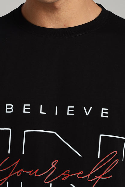 Believe in - Black Cotton Printed T-Shirt