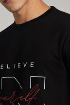 Believe in - Black Cotton Printed T-Shirt