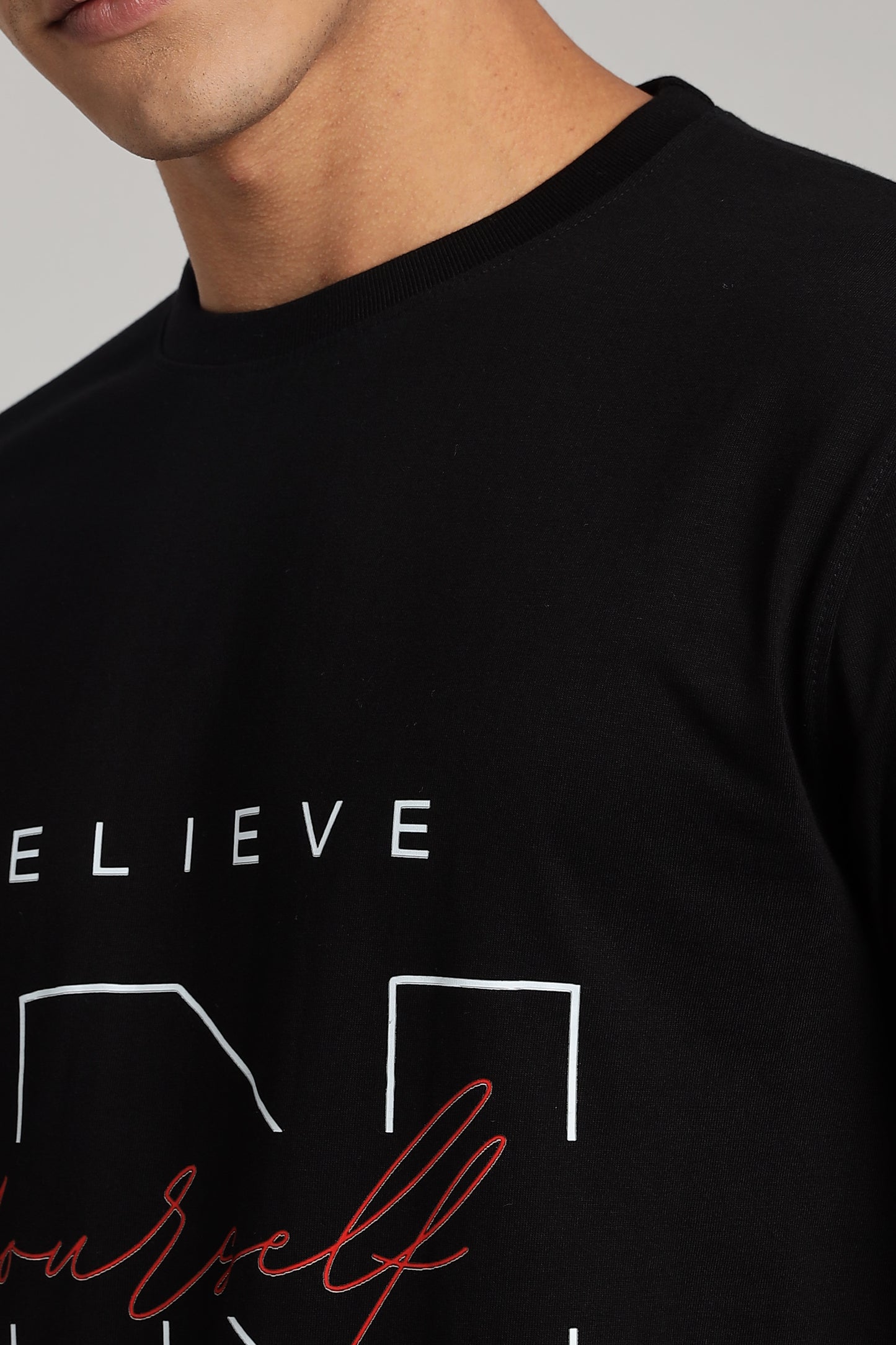 Believe in - Black Cotton Printed T-Shirt