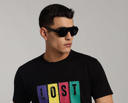 Lost in The Woods - Black Cotton Printed T-Shirt