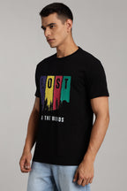 Lost in The Woods - Black Cotton Printed T-Shirt