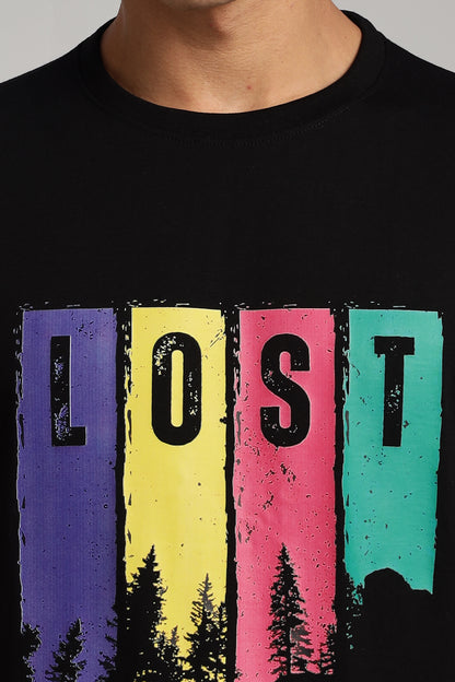 Lost in The Woods - Black Cotton Printed T-Shirt