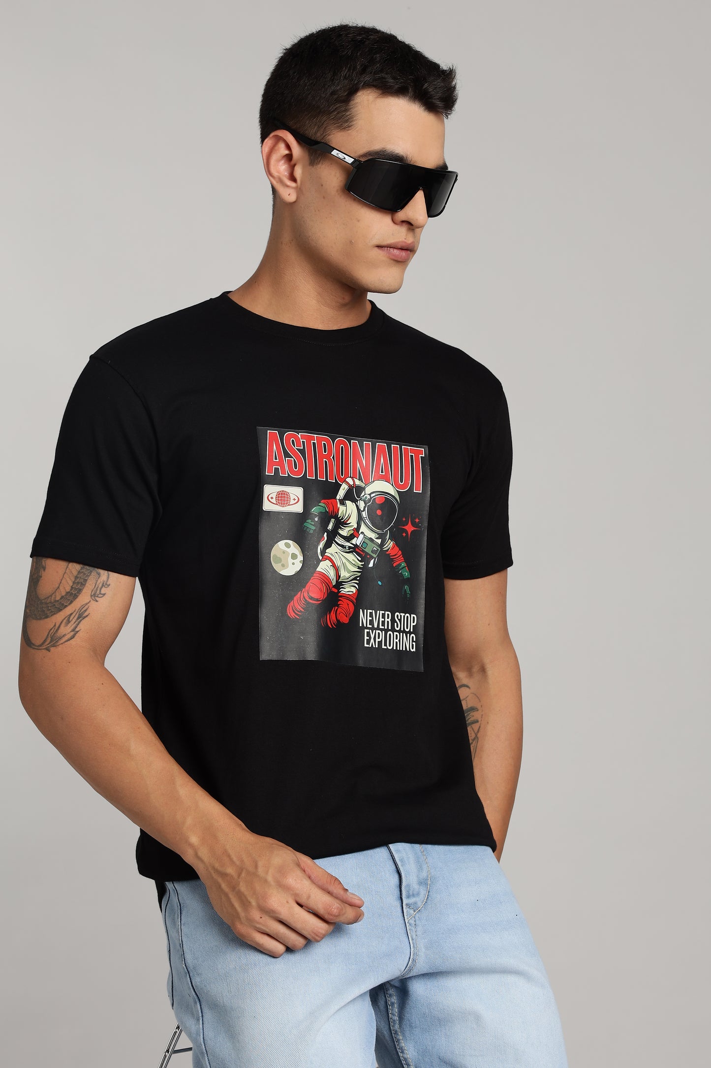 Astronaut - Black Cotton Printed T-Shirt