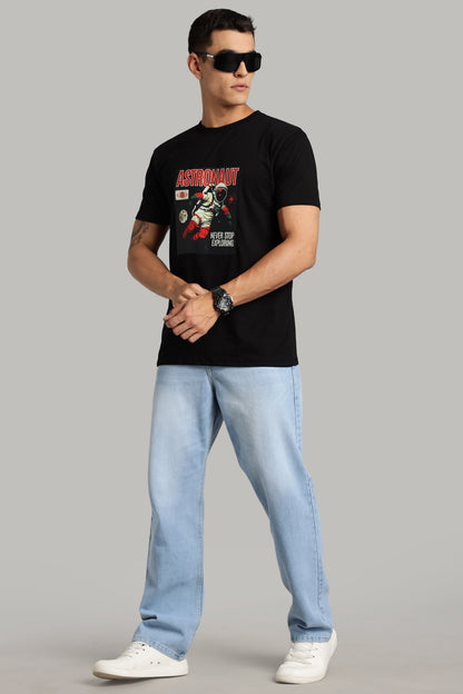 Astronaut - Black Cotton Printed T-Shirt
