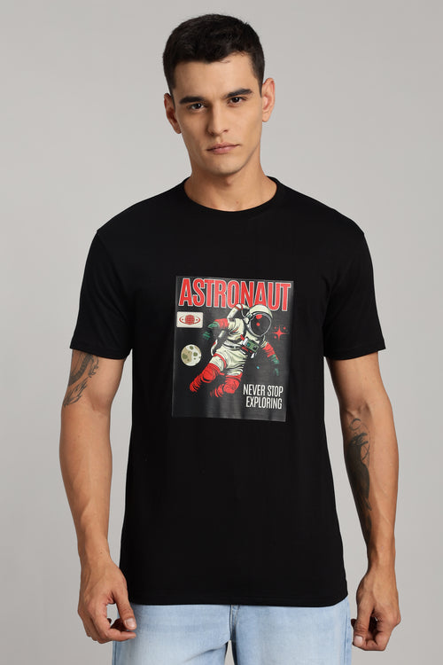 Astronaut - Black Cotton Printed T-Shirt