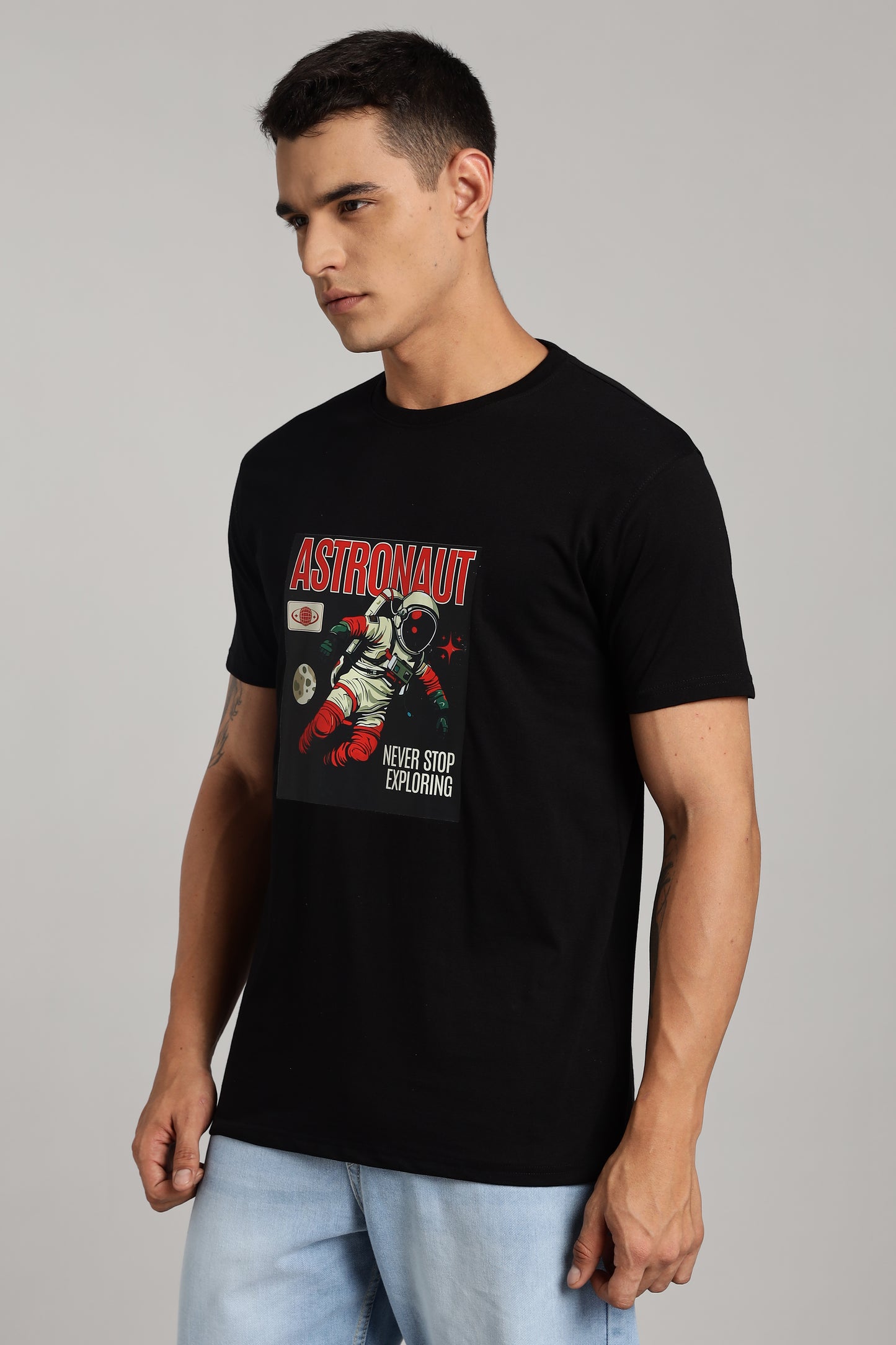 Astronaut - Black Cotton Printed T-Shirt