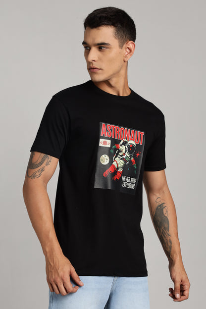 Astronaut - Black Cotton Printed T-Shirt