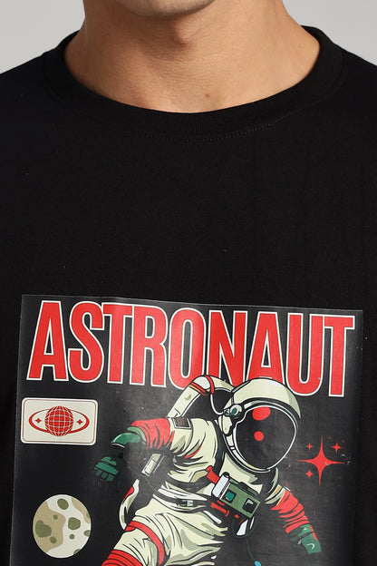 Astronaut - Black Cotton Printed T-Shirt