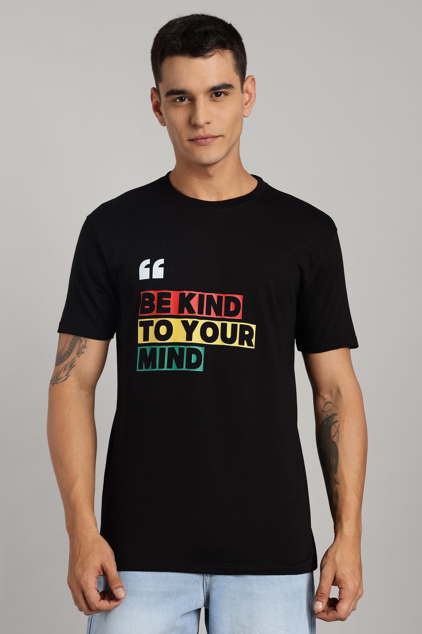 Be Kind to Your Mind - Black Cotton Printed T-Shirt