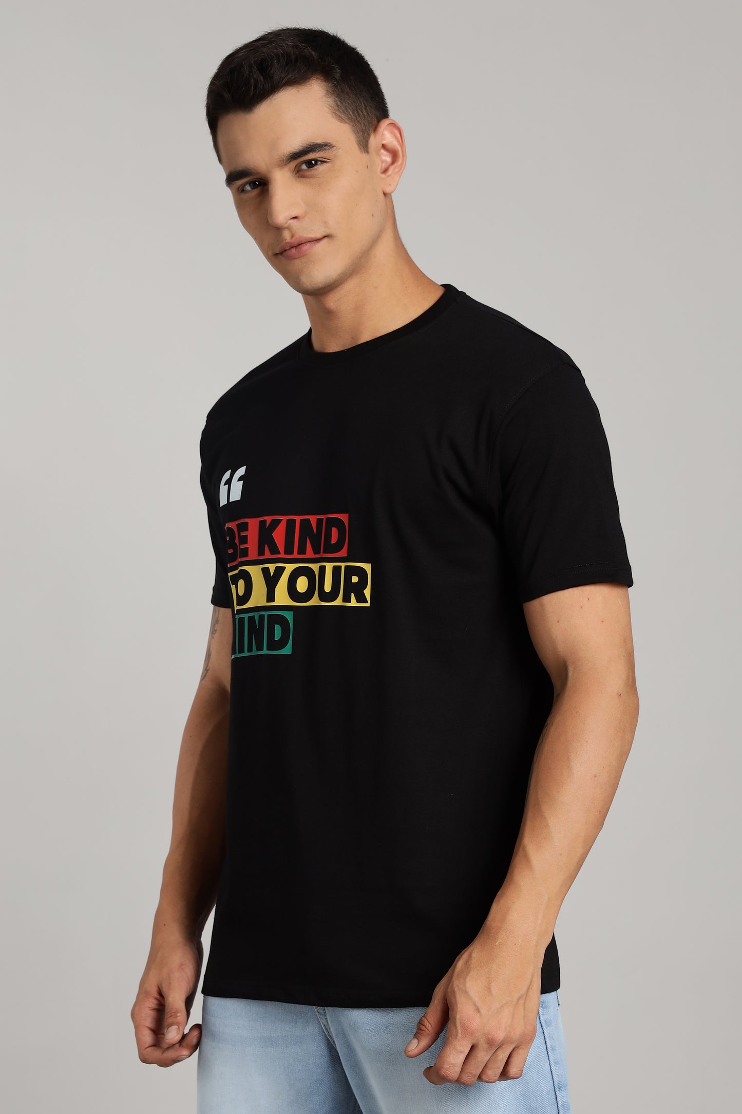 Be Kind to Your Mind - Black Cotton Printed T-Shirt