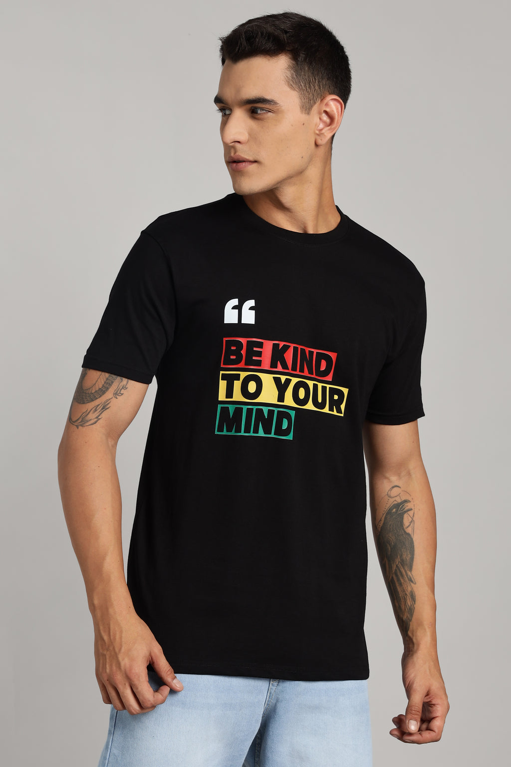 Be Kind to Your Mind - Solid Black Cotton T-Shirt