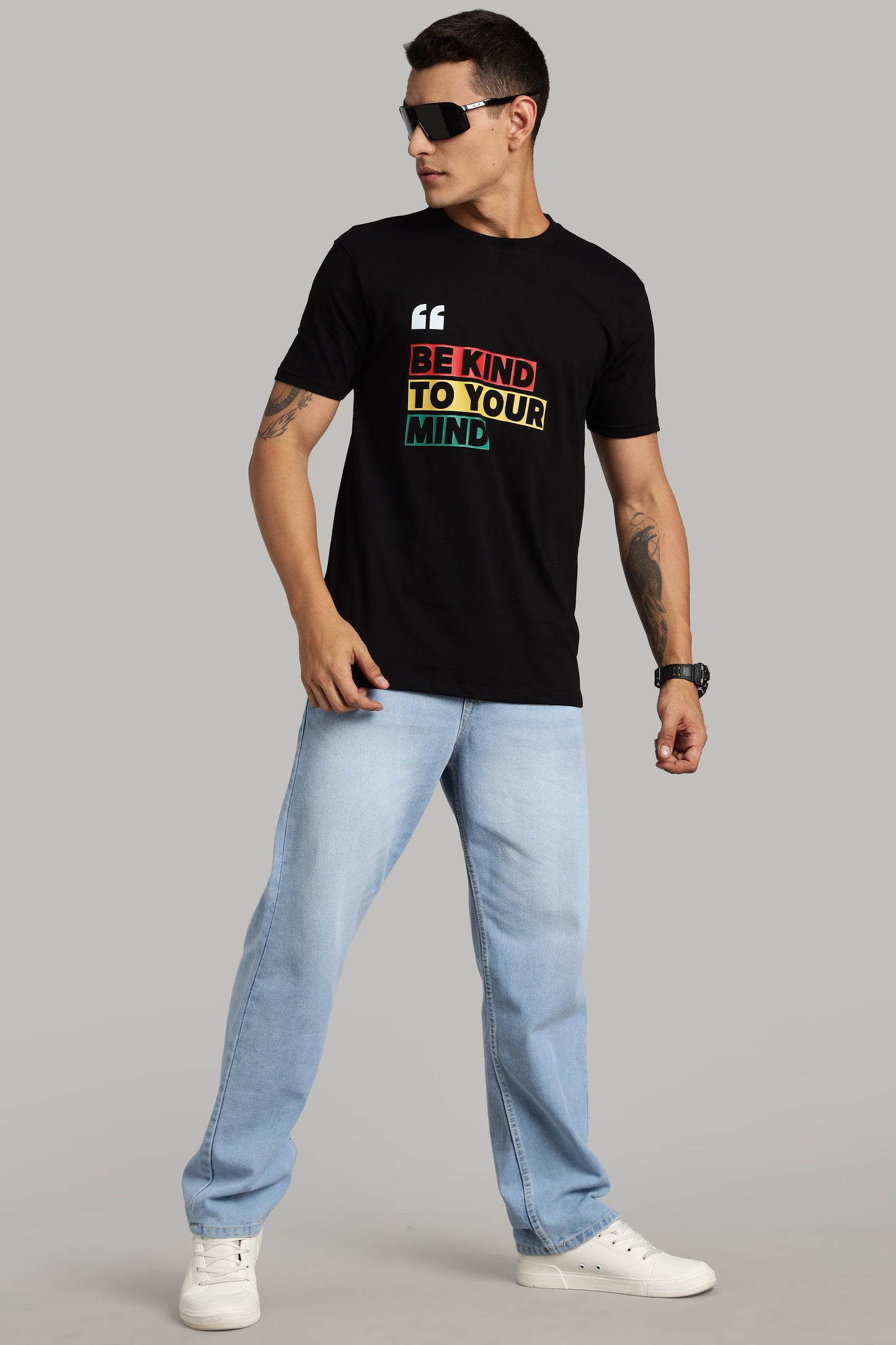 Be Kind to Your Mind - Black Cotton Printed T-Shirt