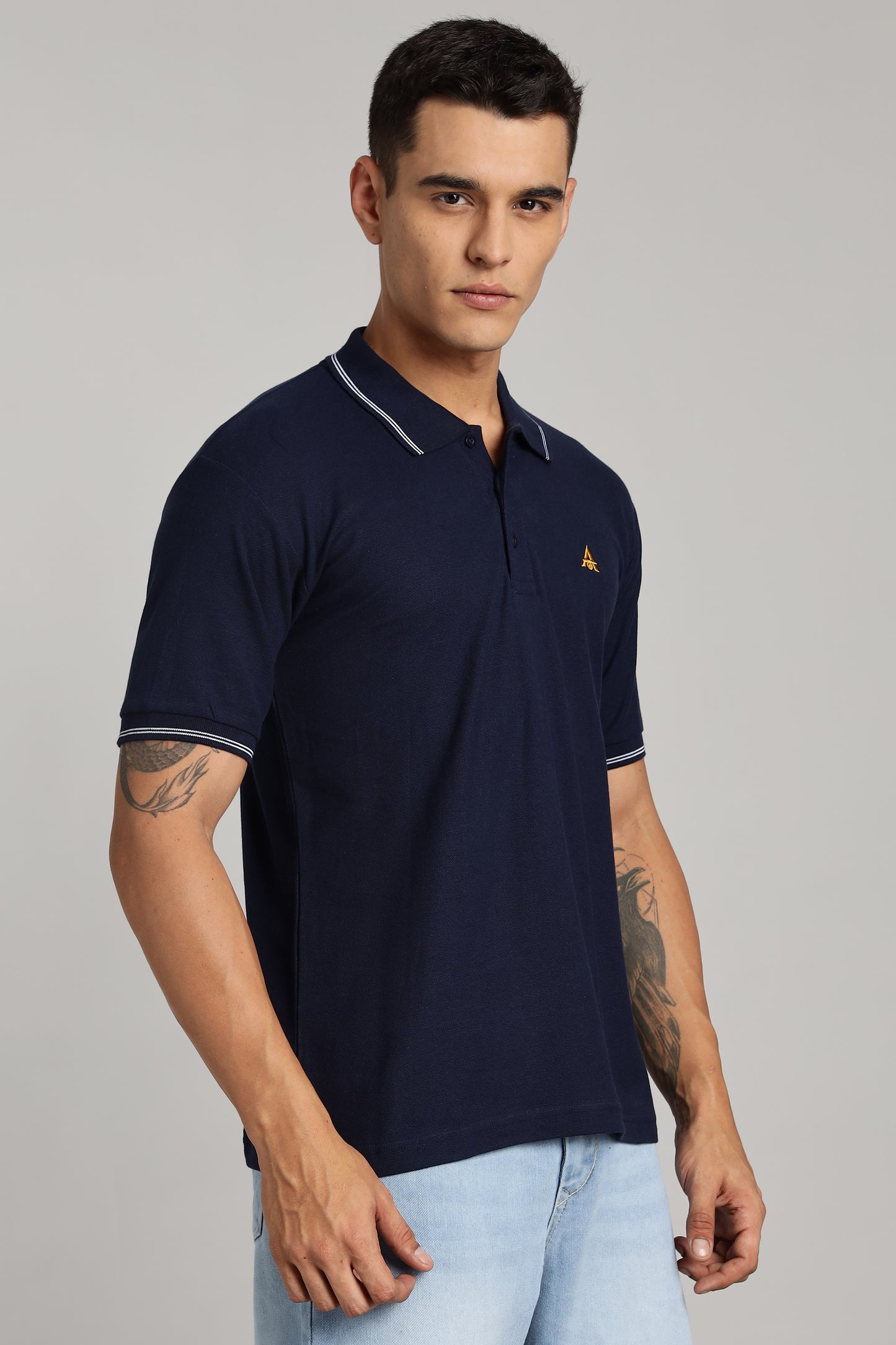 Navy Blue with White Dual Tipping Polo T-shirt
