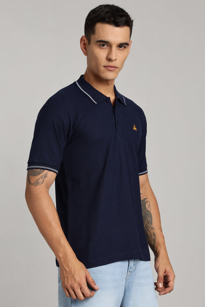 Navy Blue with White Dual Tipping Polo T-shirt
