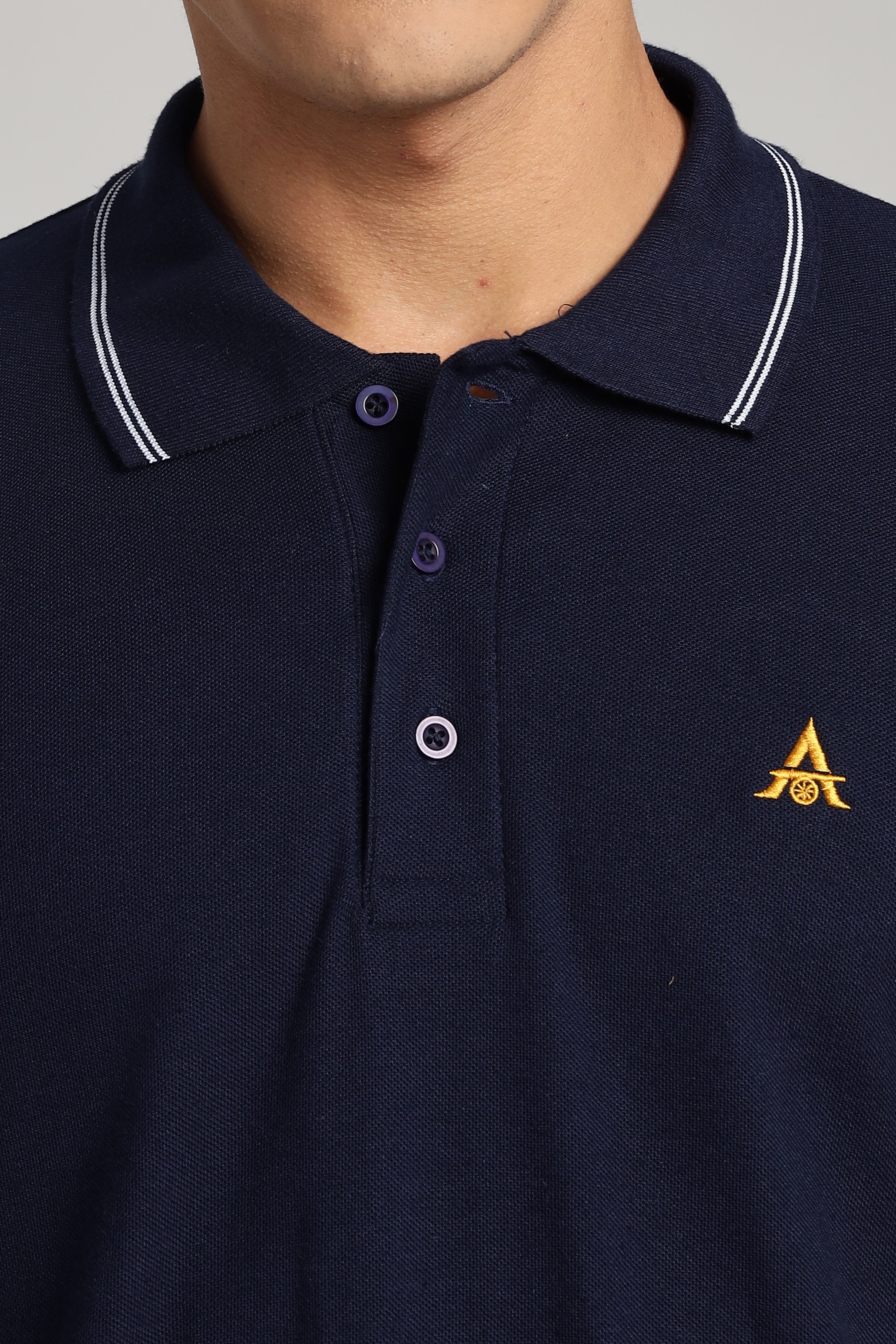 Polo T-shirt | Navy Blue Colour with White Dual Tipping | Honeycomb Weave Fabric