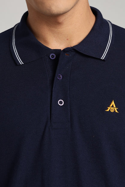 Navy Blue with White Dual Tipping Polo T-shirt