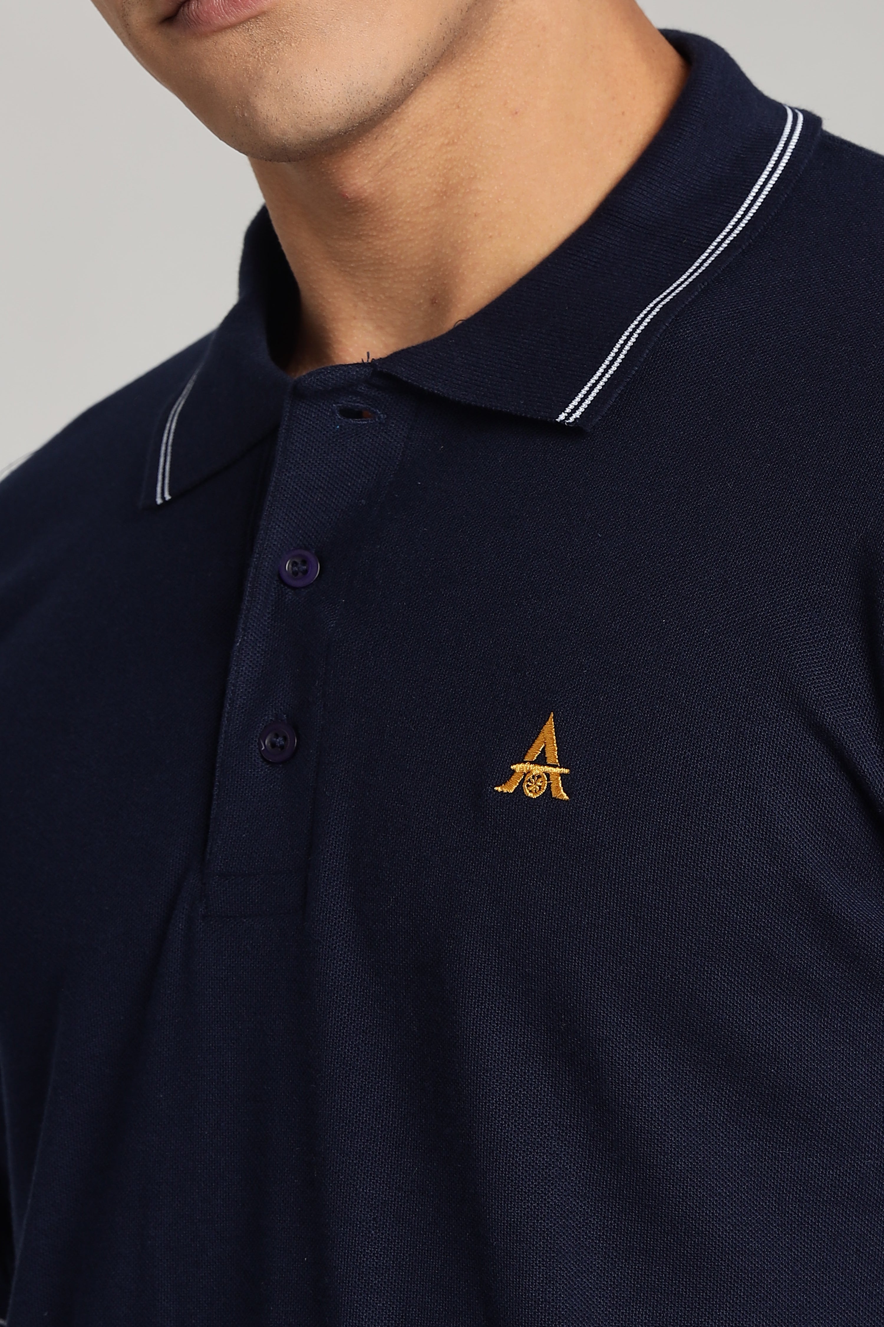 Polo T-shirt | Navy Blue Colour with White Dual Tipping | Honeycomb Weave Fabric