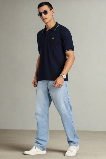 Navy Blue with White Dual Tipping Polo T-shirt