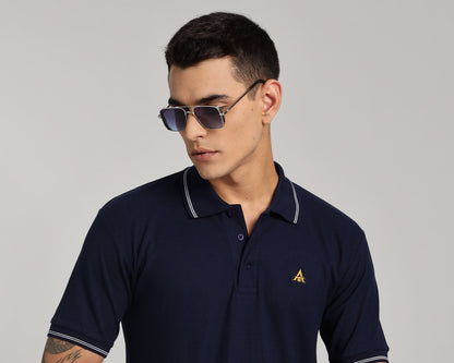 Navy Blue with White Dual Tipping Polo T-shirt