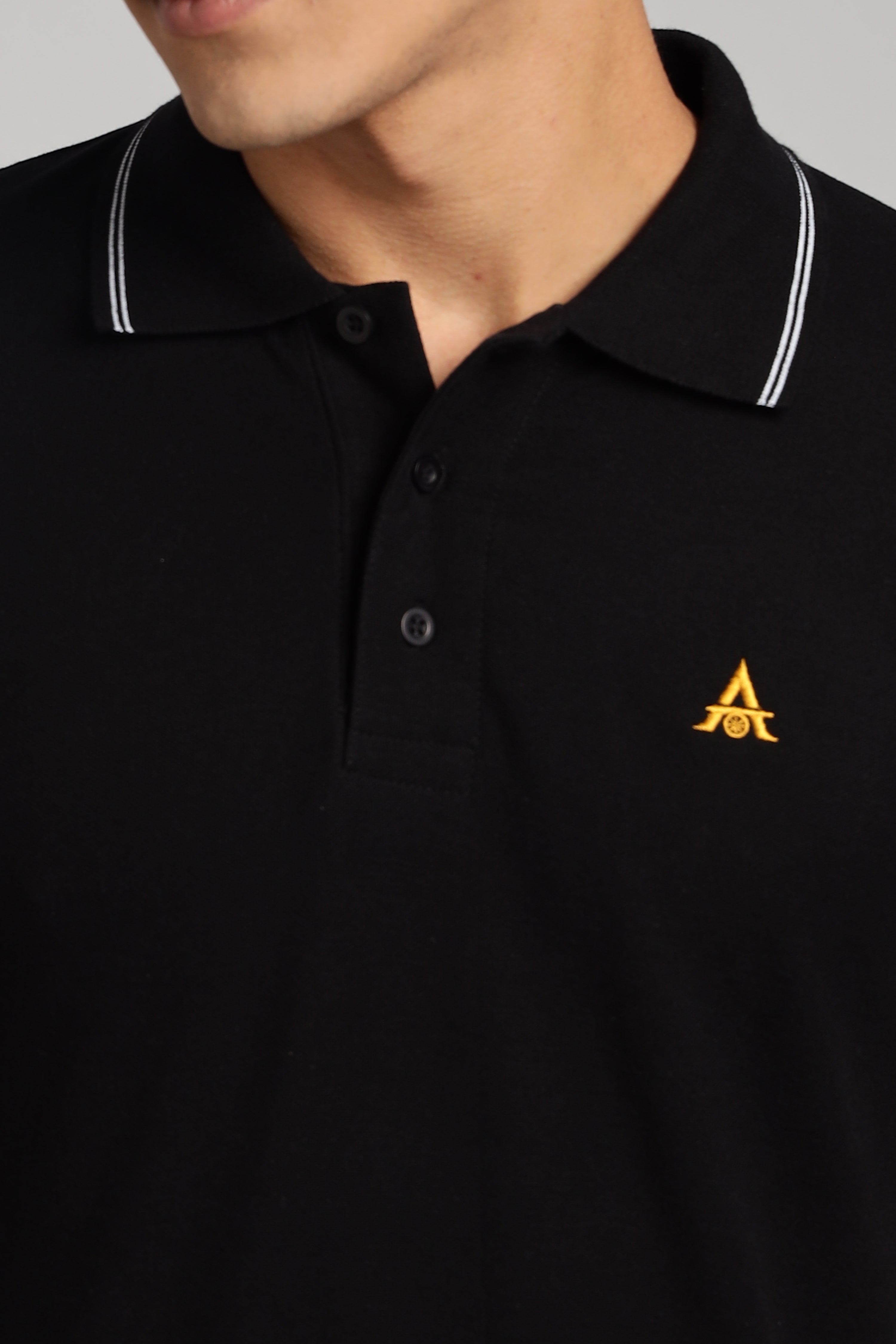 Polo T-shirt | Black Colour with White Dual Tipping | Honeycomb Weave Fabric