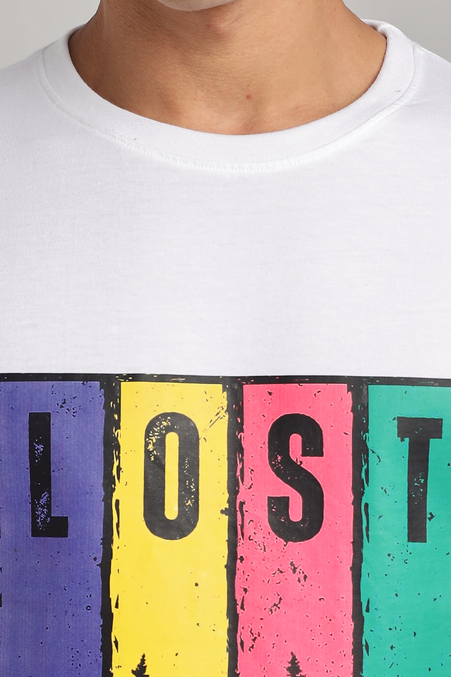 Lost in The Woods - White Cotton Printed T-Shirt