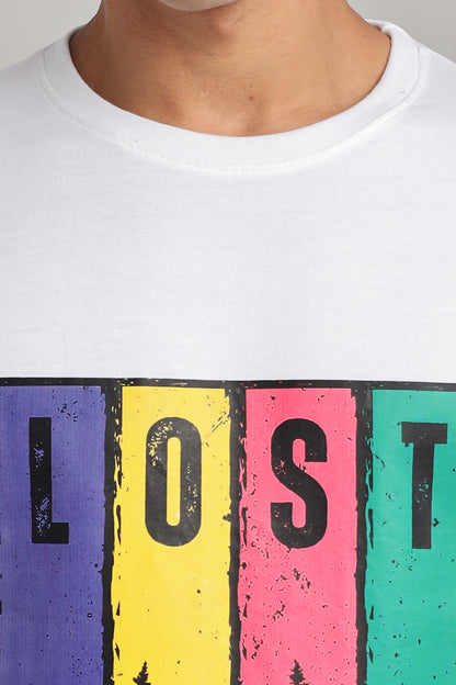 Lost in The Woods - White Cotton Printed T-Shirt