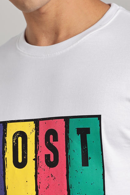 Lost in The Woods - White Cotton Printed T-Shirt
