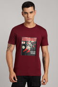 Astronaut - Maroon Cotton Printed T-Shirt