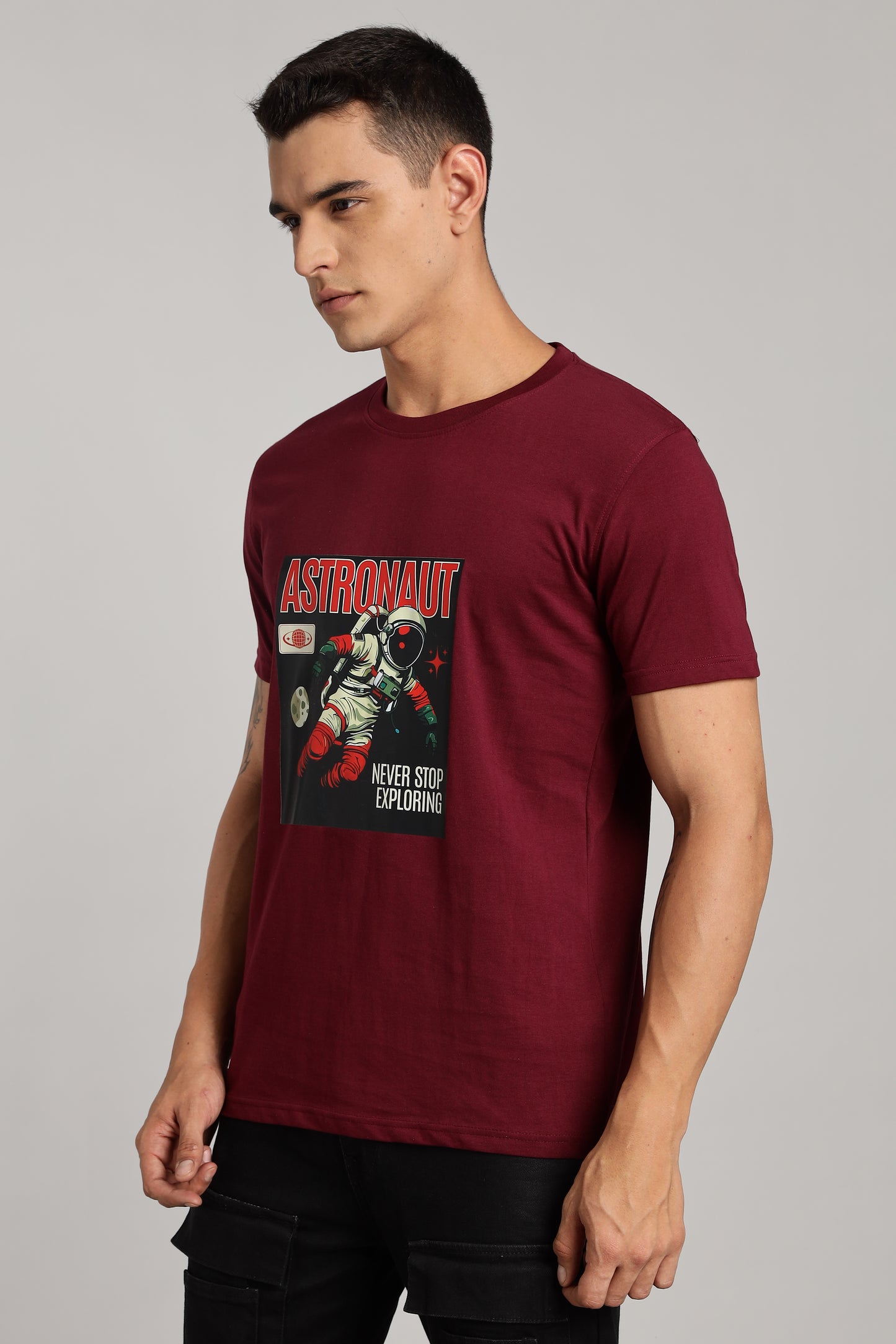 Astronaut - Maroon Cotton Printed T-Shirt