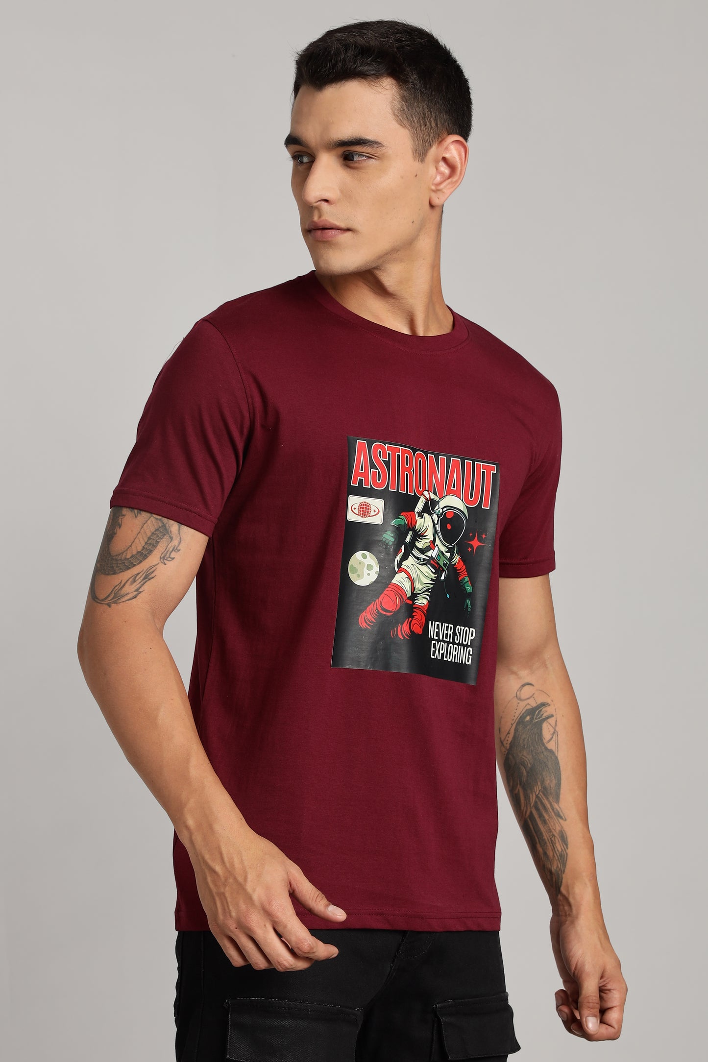 Astronaut - Maroon Cotton Printed T-Shirt