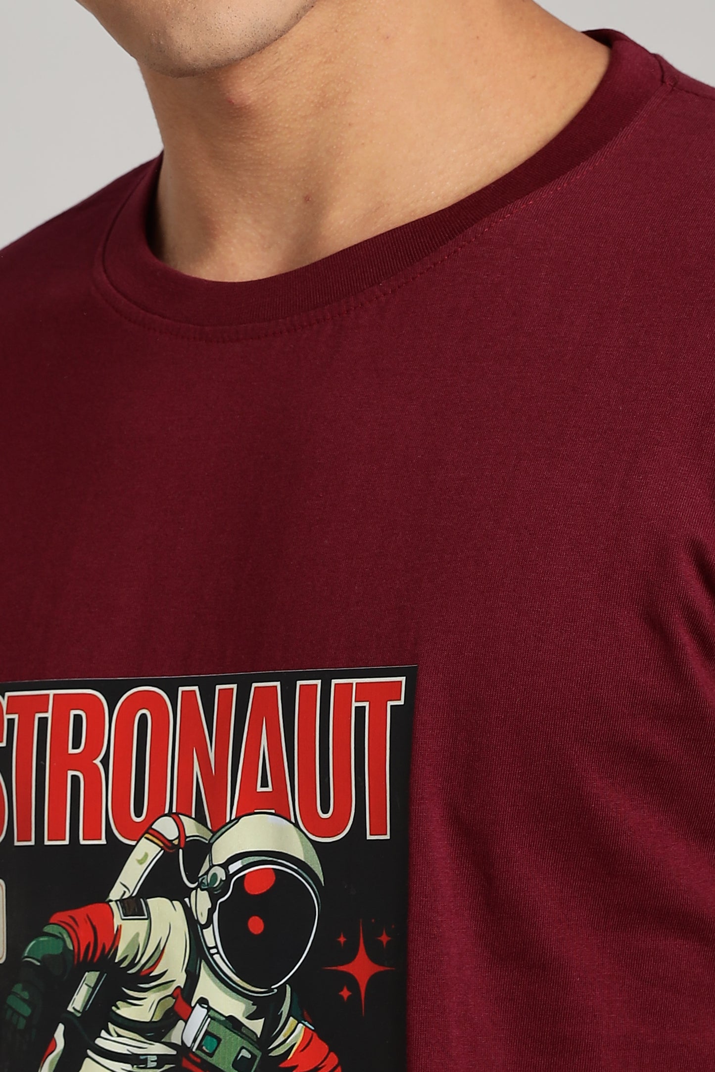 Astronaut - Maroon Cotton Printed T-Shirt