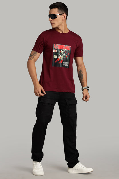 Astronaut - Maroon Cotton Printed T-Shirt
