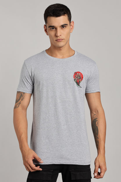 Samurai - Grey Cotton Printed T-Shirt