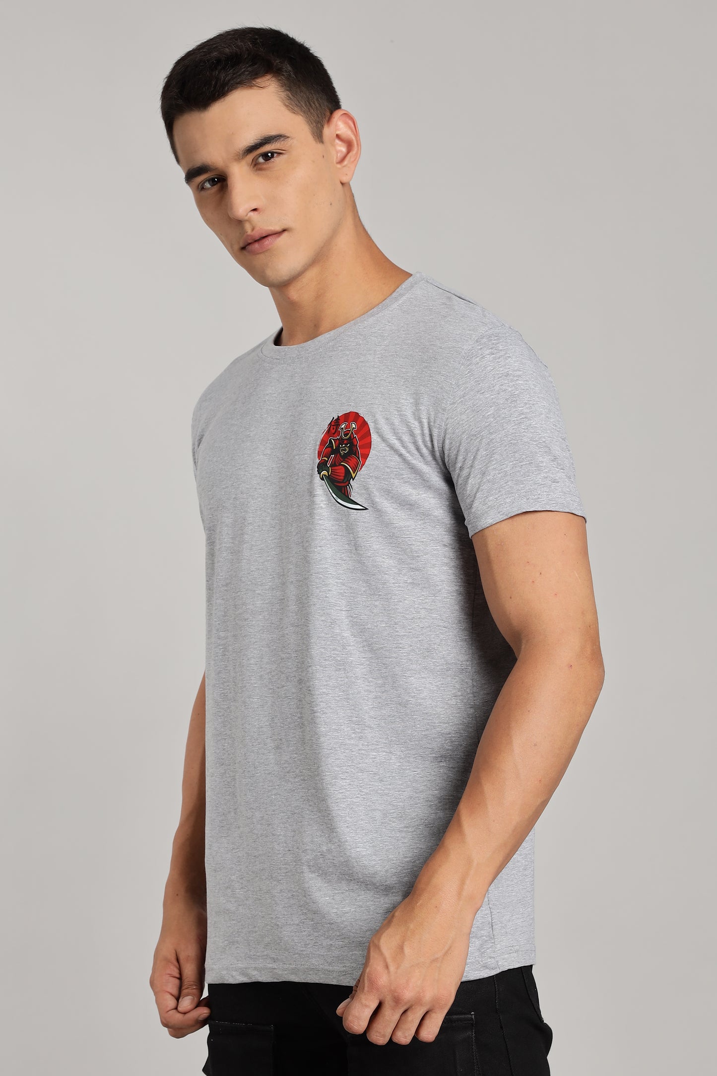 Samurai - Grey Cotton Printed T-Shirt
