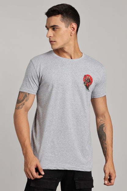 Samurai - Grey Cotton Printed T-Shirt
