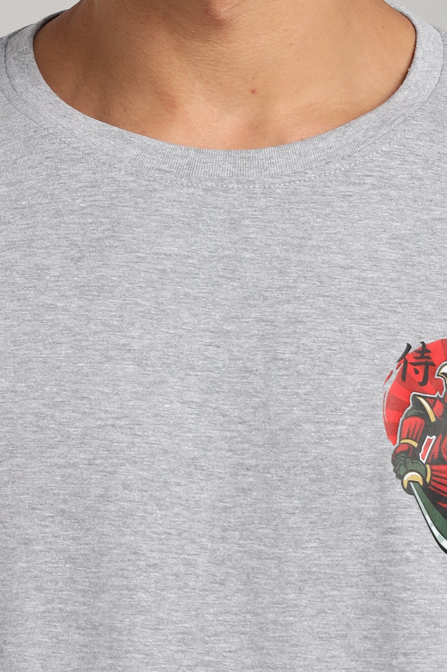 Samurai - Grey Cotton Printed T-Shirt