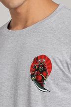 Samurai - Grey Cotton Printed T-Shirt