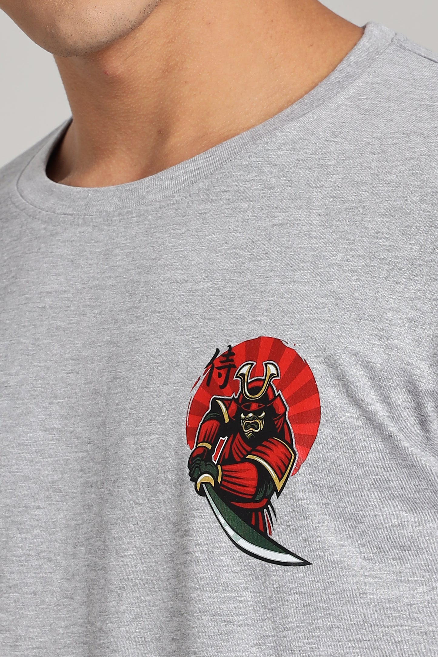 Samurai - Grey Cotton Printed T-Shirt