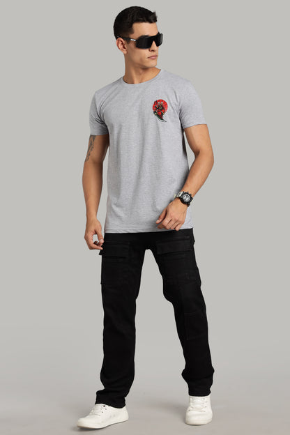 Samurai - Grey Cotton Printed T-Shirt