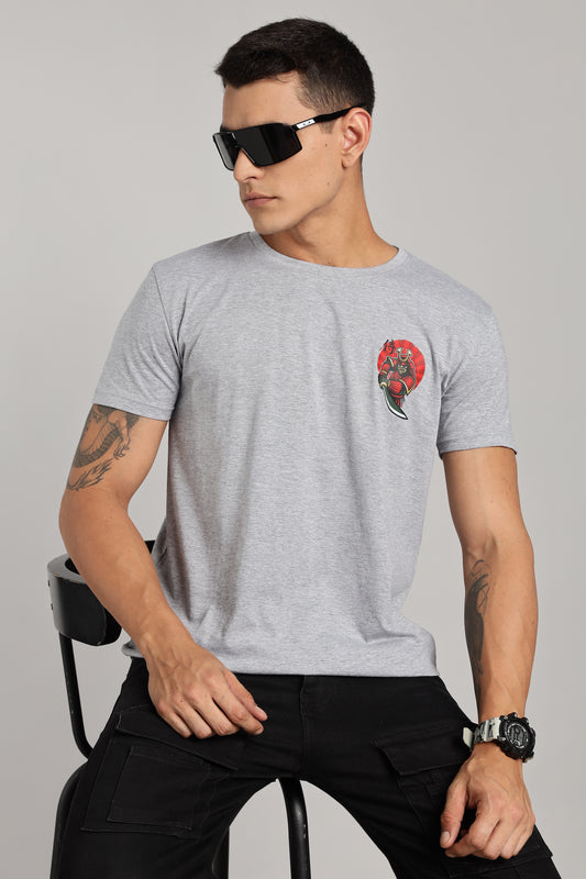 Samurai - Grey Cotton Printed T-Shirt