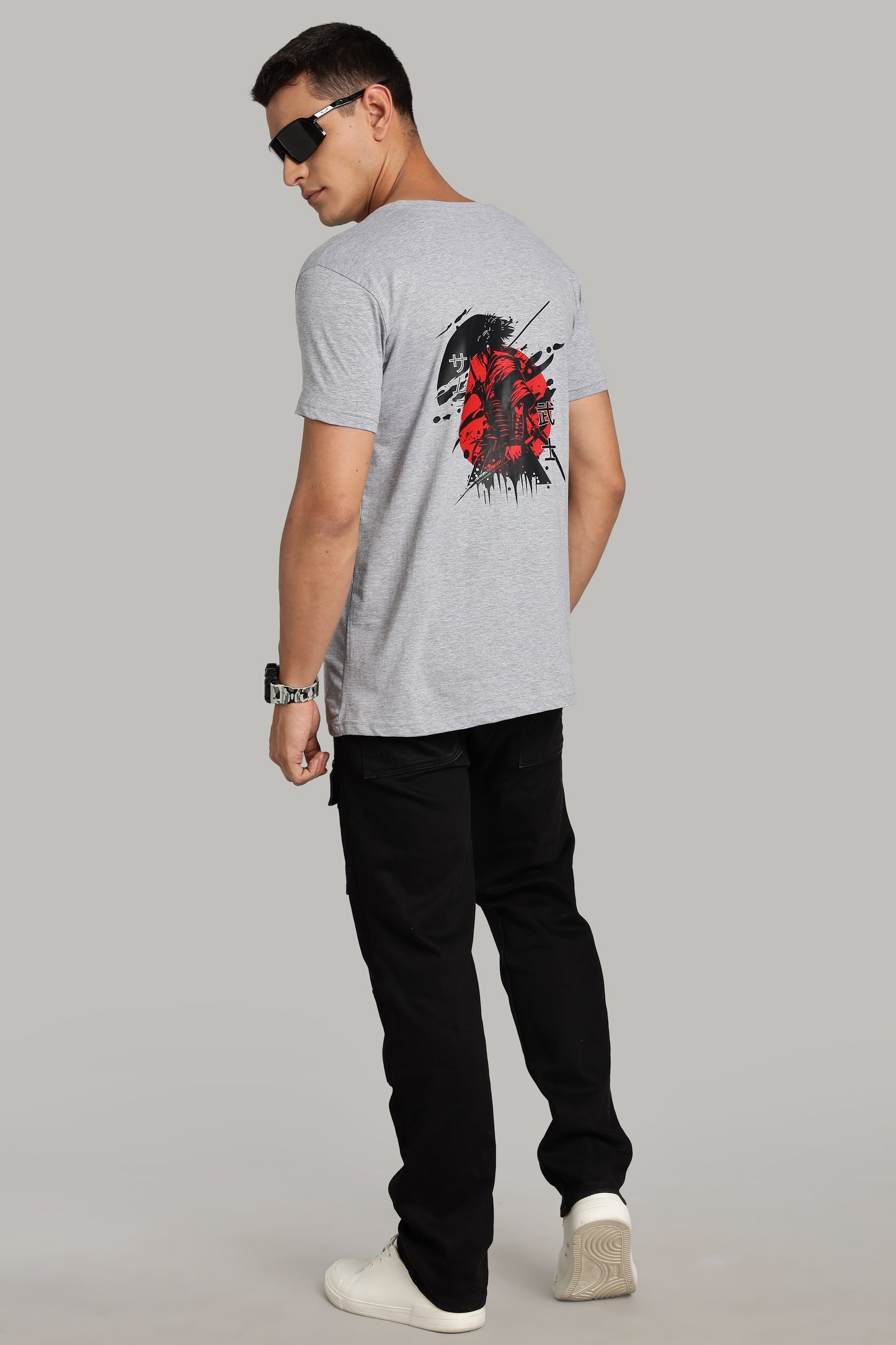 Samurai - Grey Cotton Printed T-Shirt