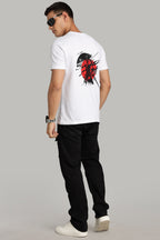 Samurai - White Cotton Printed T-Shirt